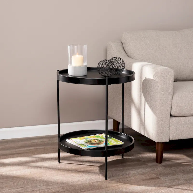 SEI Furniture Vaquero Round Modern Style w/ Shelf Wood Side Table