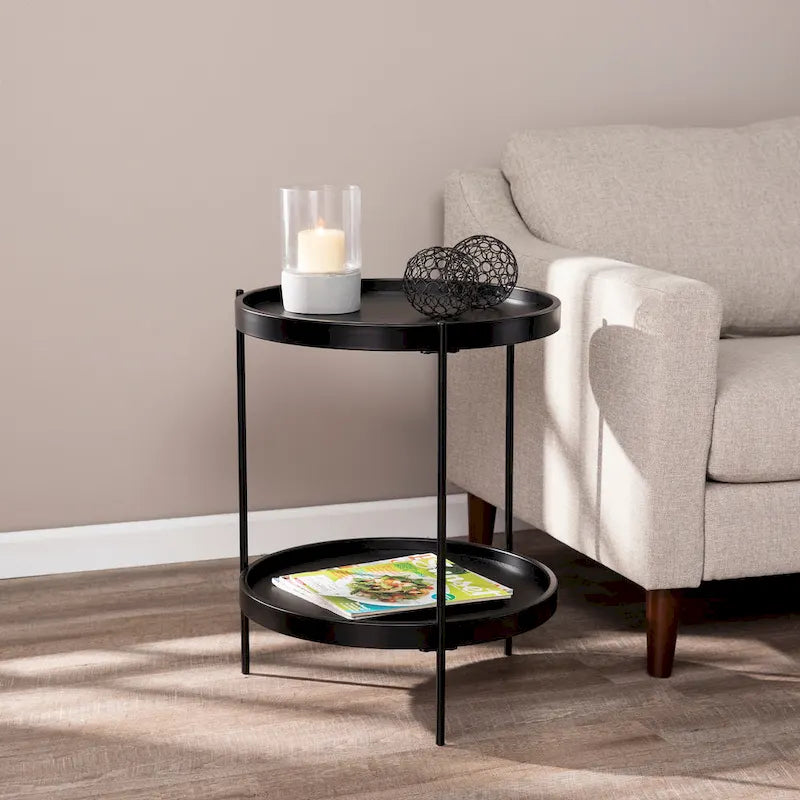 SEI Furniture Vaquero Round Modern Style w/ Shelf Wood Side Table