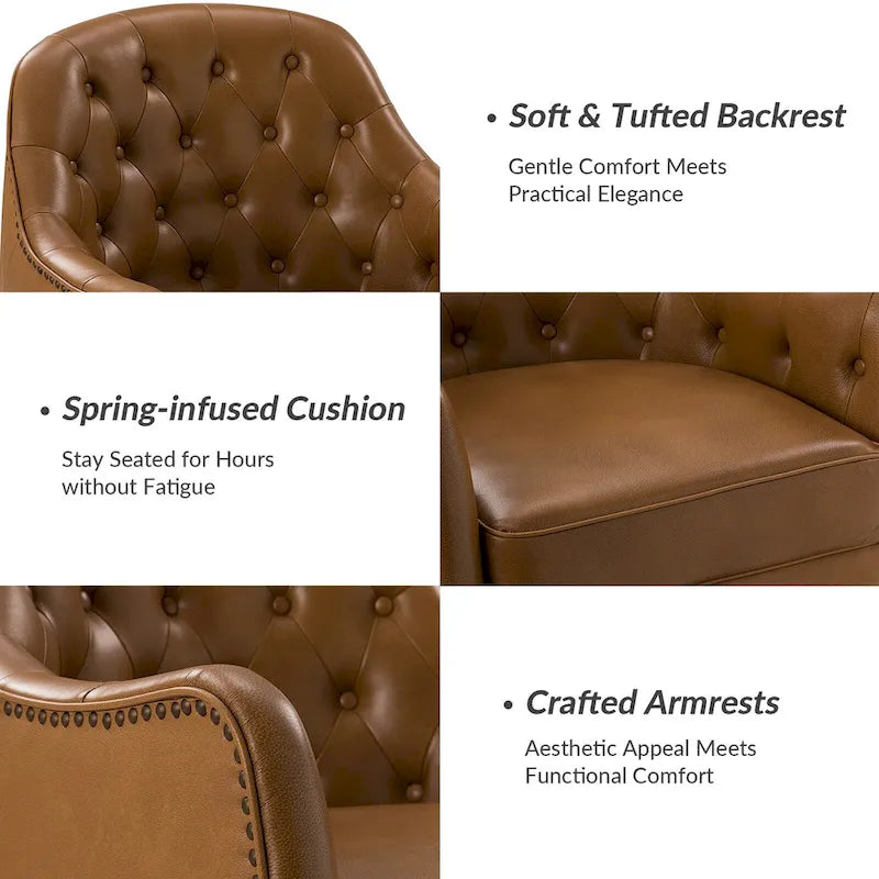 Melisa Classic Genuine Leather Wood Legs Barrel Chair With Tufted Back Set Of 2 By HULALA HOME