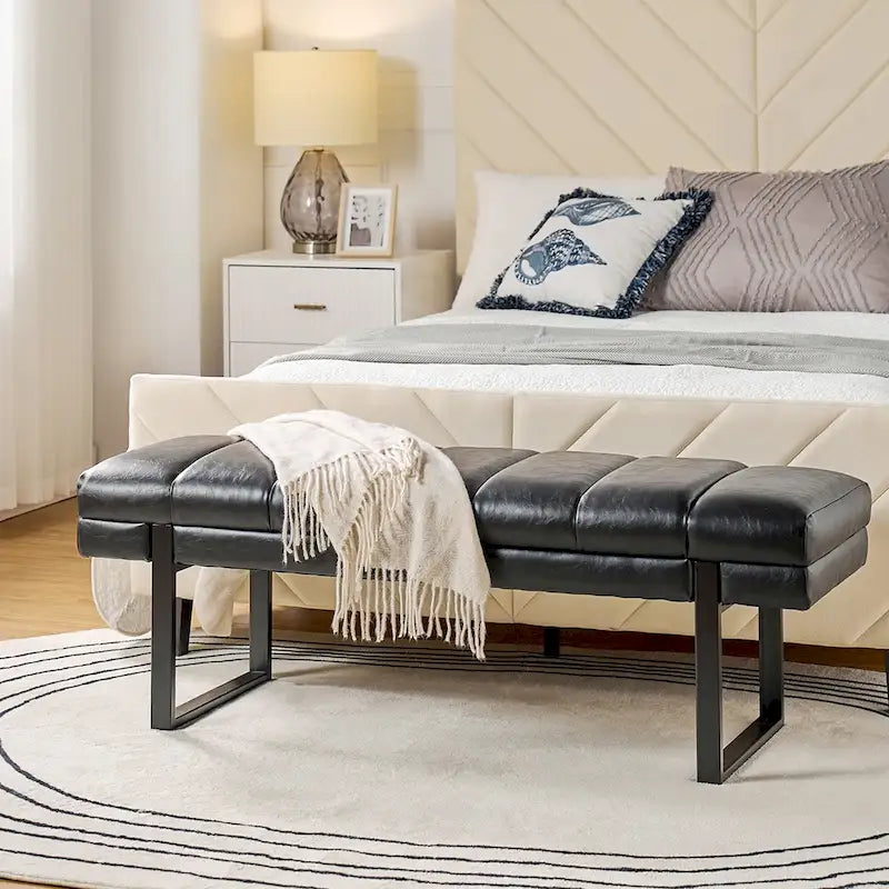 Laurens Modern 52.5   Channel Tufted Bench with Mental Legs by HULALA HOME