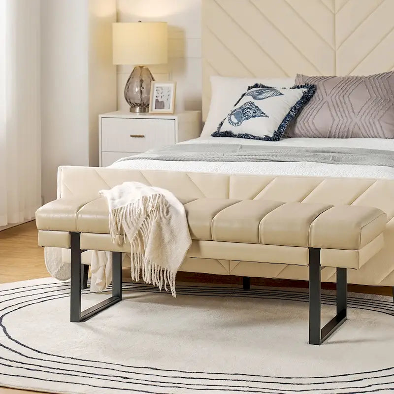 Laurens Modern 52.5   Channel Tufted Bench with Mental Legs by HULALA HOME