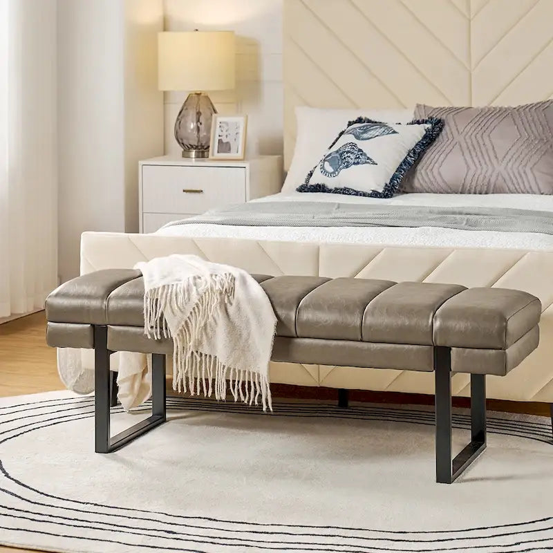 Laurens Modern 52.5   Channel Tufted Bench with Mental Legs by HULALA HOME