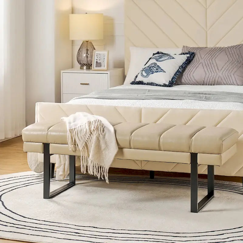 Laurens Modern 52.5   Channel Tufted Bench with Mental Legs by HULALA HOME