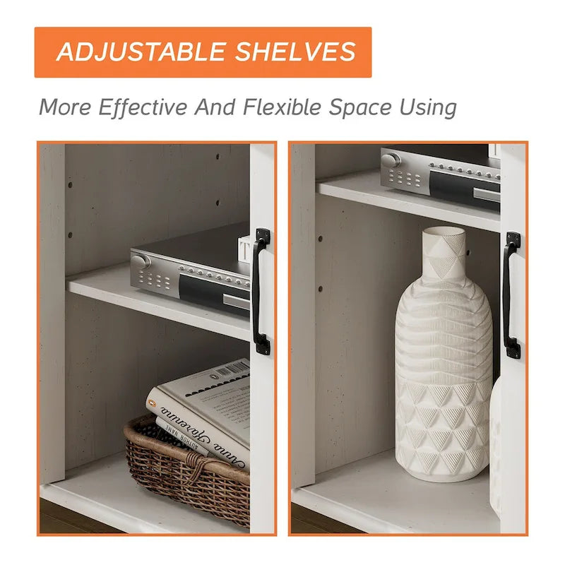 WAMPAT Farmhouse Sliding Barn Door TV Stands Storage Cabinets Entertainment Stand for TVs Up to 65