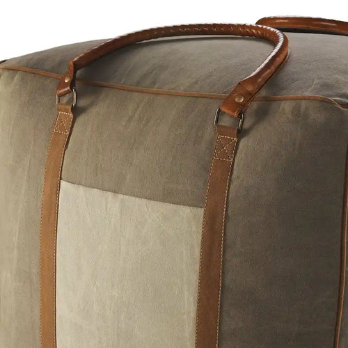 20   Gray Ivory Faux Leather Handmade Square Pouf Ottoman With Handles