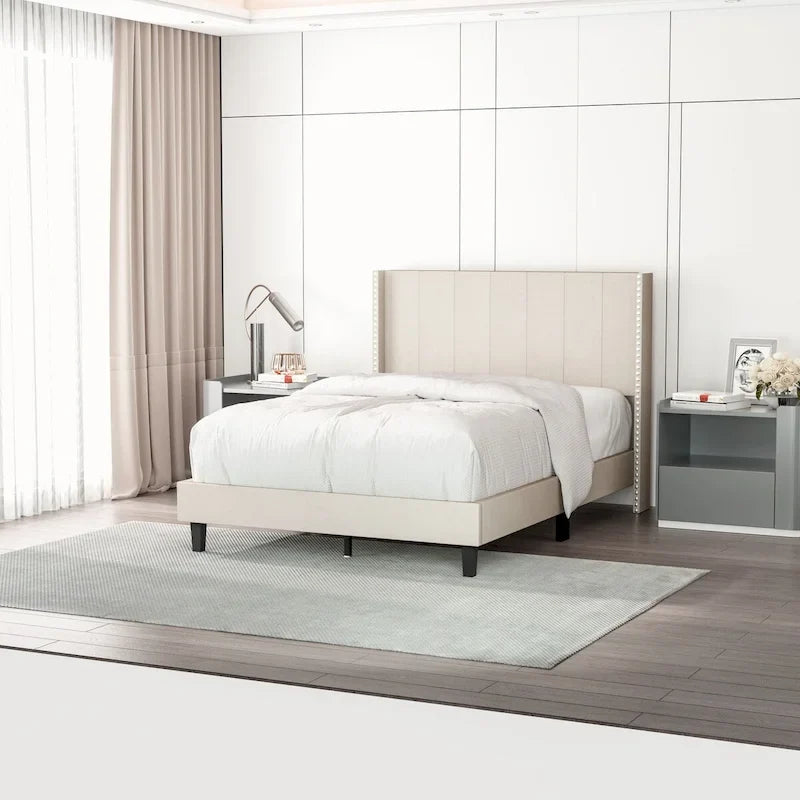 Modern Upholstered Tufted Headboard Platform Bed Frame