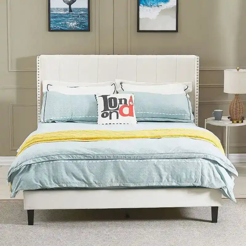 Modern Upholstered Tufted Headboard Platform Bed Frame