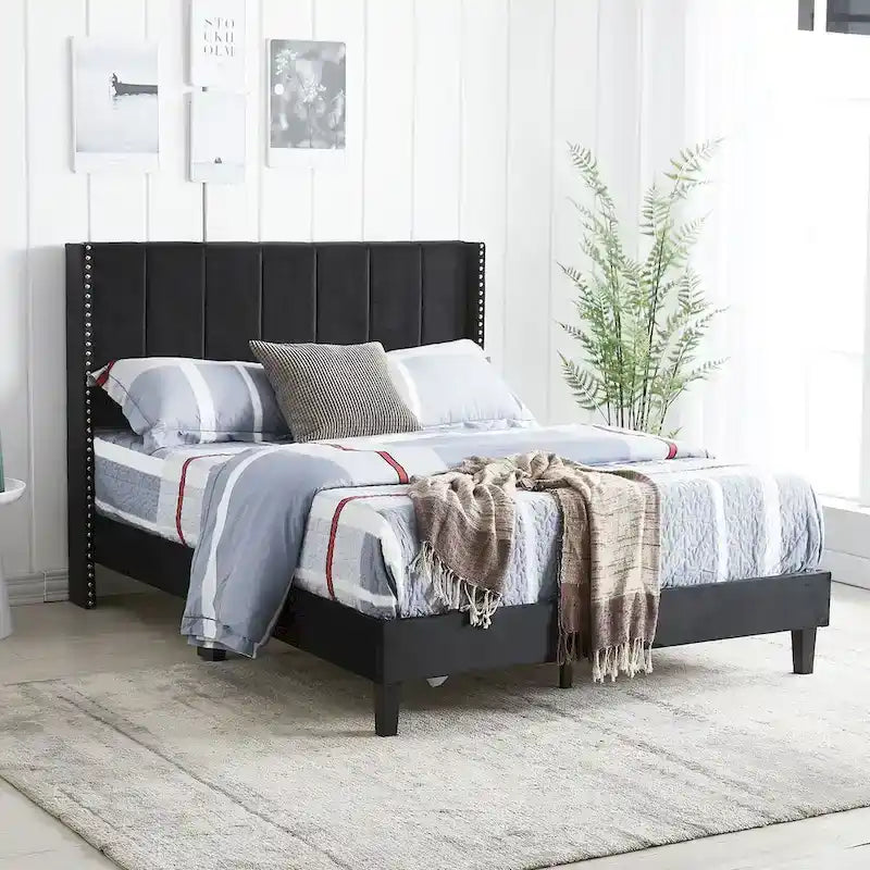 Modern Upholstered Tufted Headboard Platform Bed Frame