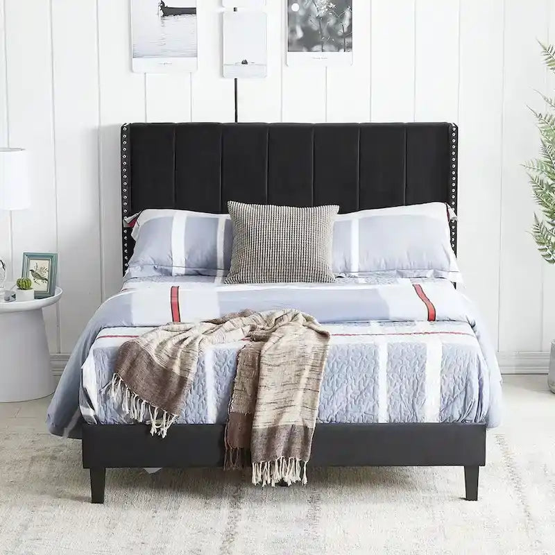 Modern Upholstered Tufted Headboard Platform Bed Frame