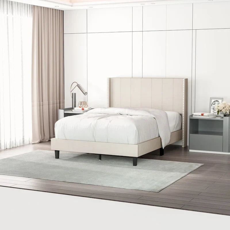 Modern Upholstered Tufted Headboard Platform Bed Frame