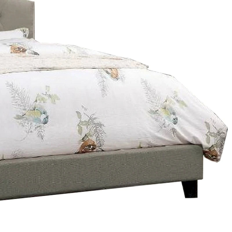 Eni Upholstered King Size Bed, Tufted Adjustable Headboard, Gray Fabric