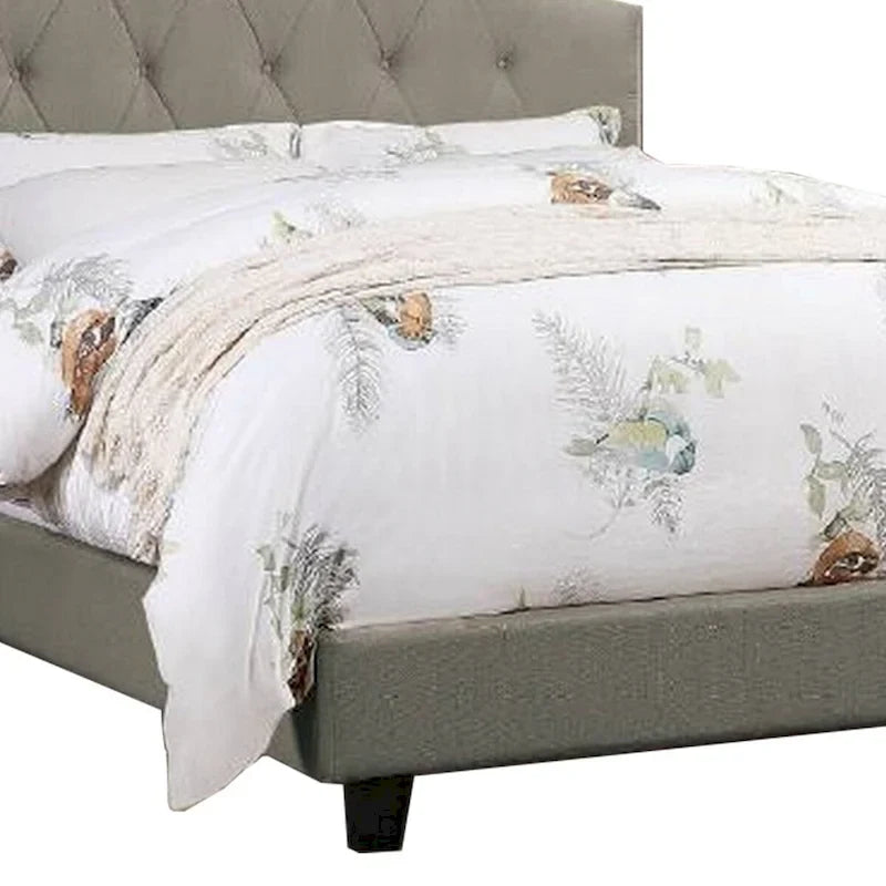 Eni Upholstered King Size Bed, Tufted Adjustable Headboard, Gray Fabric