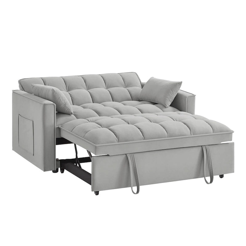 4 in1 Loveseat Sofa Bed with Armrests & Storage Pockets, Multi-Function Tufted Pull-out Sofa Bed with Adjustable Backrest