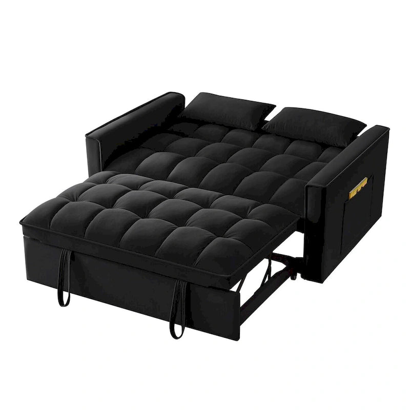 4 in1 Loveseat Sofa Bed with Armrests & Storage Pockets, Multi-Function Tufted Pull-out Sofa Bed with Adjustable Backrest