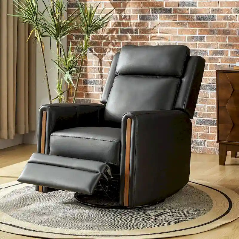 Jaime Modern Genuine Leather Rocking Swivel Power Recliner with Adjustable Headrest and Footrest by HULALA HOME