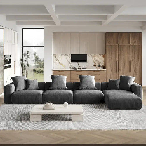 181  Oversized Corduroy Sectional Sofa Couch with Ottoman, L Shaped Convertible Couch Deep Seat Couches for Modern Living Room