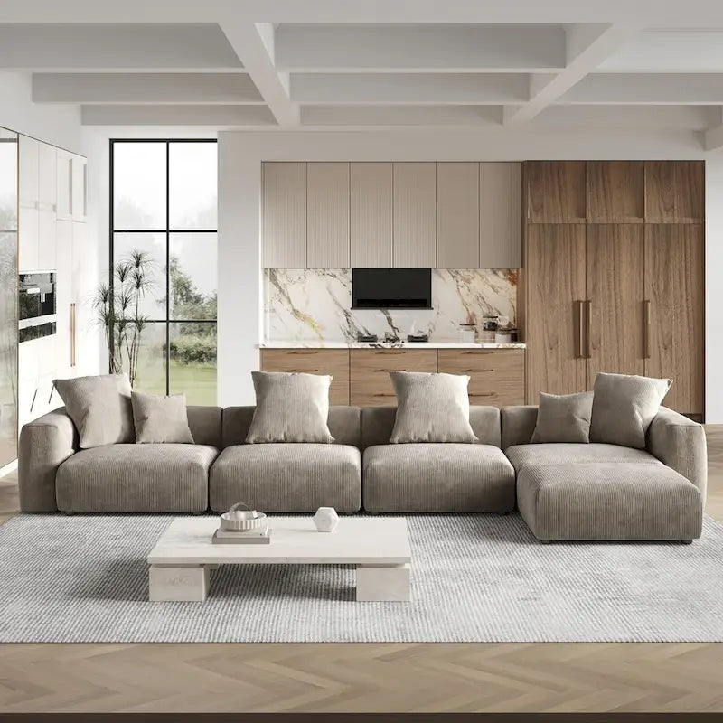 181  Oversized Corduroy Sectional Sofa Couch with Ottoman, L Shaped Convertible Couch Deep Seat Couches for Modern Living Room