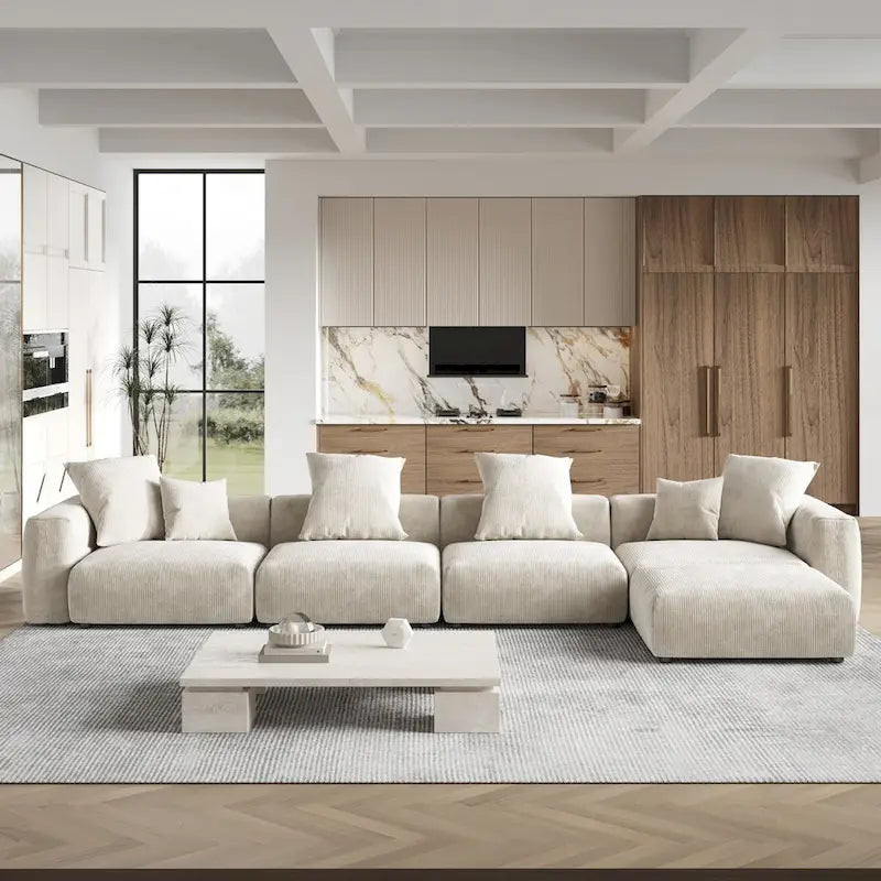 181  Oversized Corduroy Sectional Sofa Couch with Ottoman, L Shaped Convertible Couch Deep Seat Couches for Modern Living Room