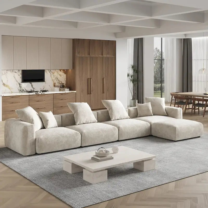 181  Oversized Corduroy Sectional Sofa Couch with Ottoman, L Shaped Convertible Couch Deep Seat Couches for Modern Living Room