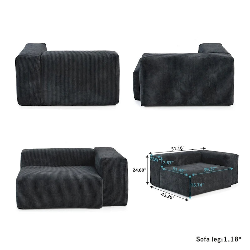 181  Oversized Corduroy Sectional Sofa Couch with Ottoman, L Shaped Convertible Couch Deep Seat Couches for Modern Living Room