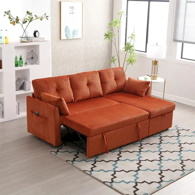Canapé d'angle modulaire en forme de L avec méridienne réversible et assise de rangement