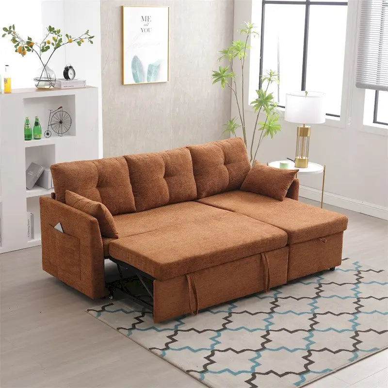 Canapé d'angle modulaire en forme de L avec méridienne réversible et assise de rangement