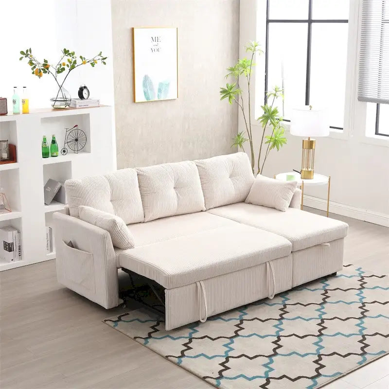 Canapé d'angle modulaire en forme de L avec méridienne réversible et assise de rangement