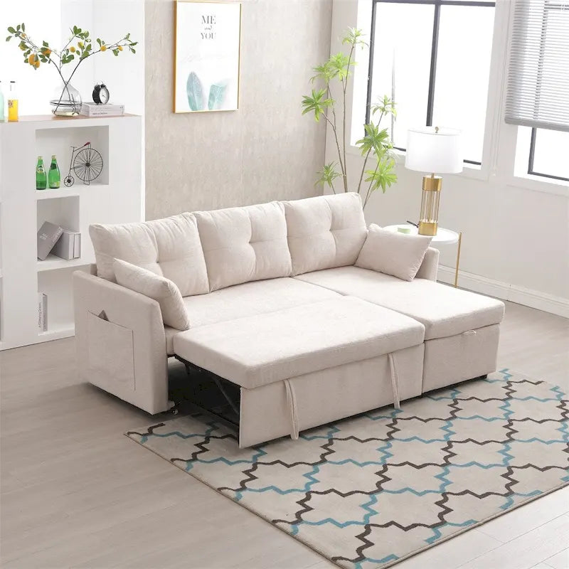 Canapé d'angle modulaire en forme de L avec méridienne réversible et assise de rangement