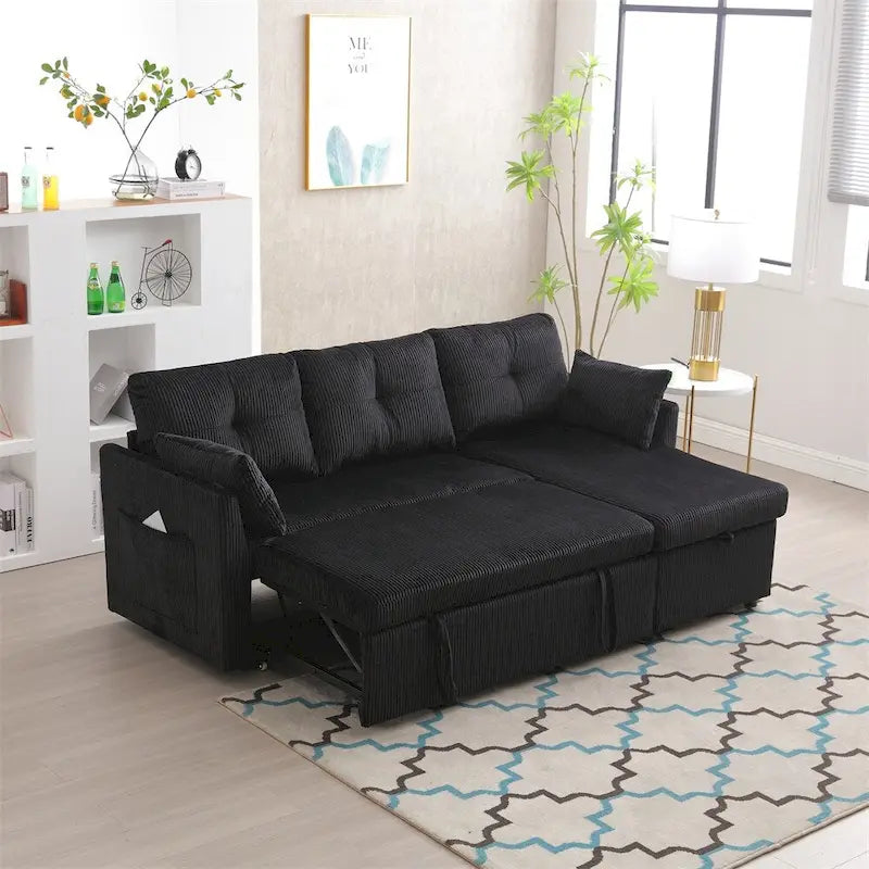 Canapé d'angle modulaire en forme de L avec méridienne réversible et assise de rangement
