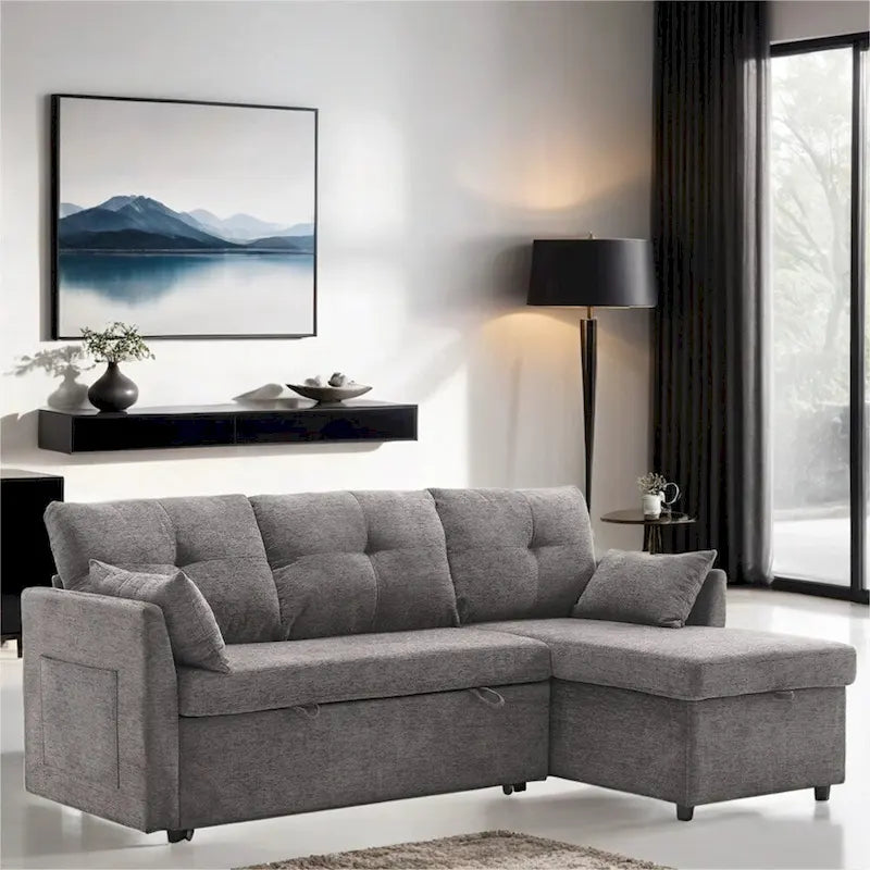 Canapé d'angle modulaire en forme de L avec méridienne réversible et assise de rangement