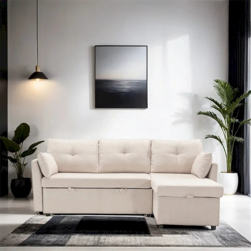 Canapé d'angle modulaire en forme de L avec méridienne réversible et assise de rangement