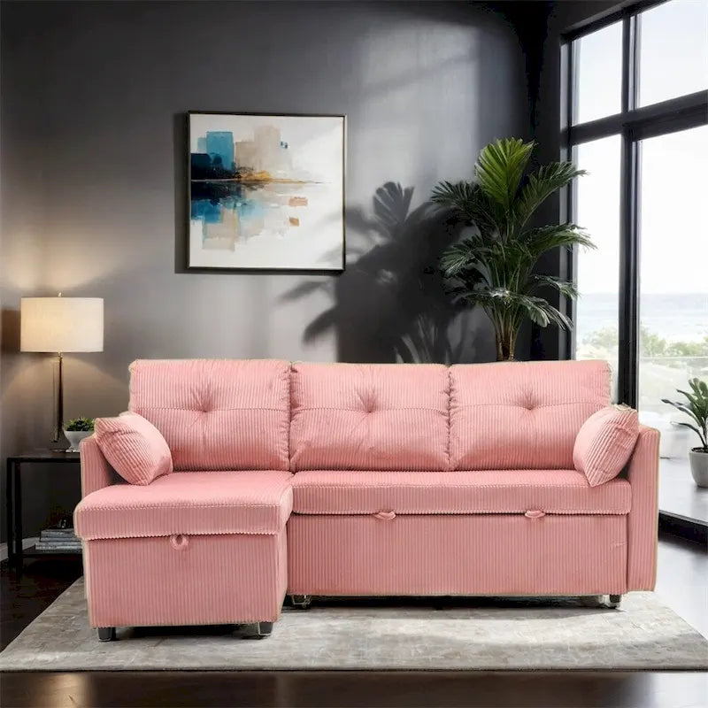 Canapé d'angle modulaire en forme de L avec méridienne réversible et assise de rangement