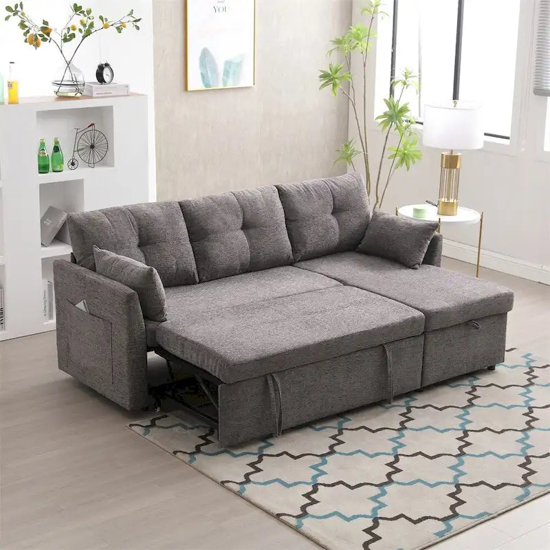 Canapé d'angle modulaire en forme de L avec méridienne réversible et assise de rangement