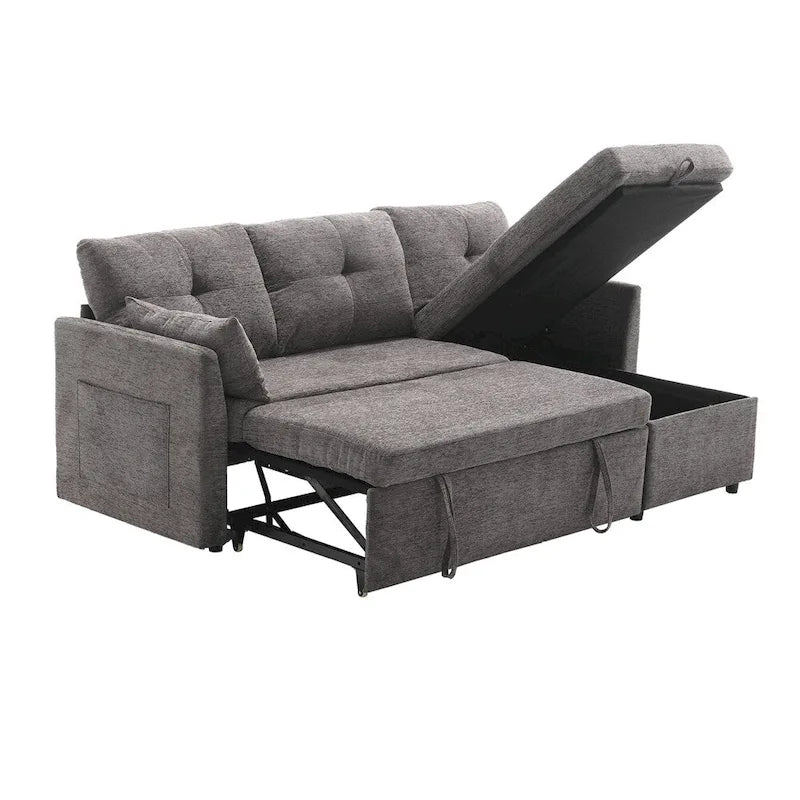 Canapé d'angle modulaire en forme de L avec méridienne réversible et assise de rangement