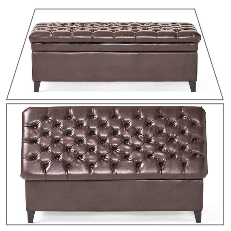 Classic Stylish Upholstered Storage Bench with Tufted Button Decoration Seat