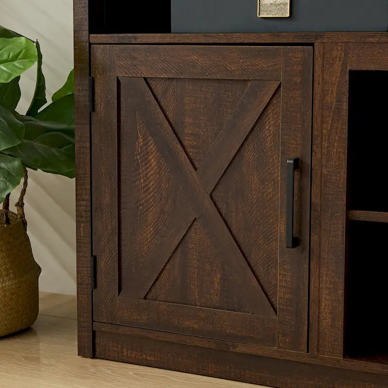 Farmhouse Barn door TV Media Stand Modern Entertainment Console for TV Up to 65   with Open and Closed Storage Space