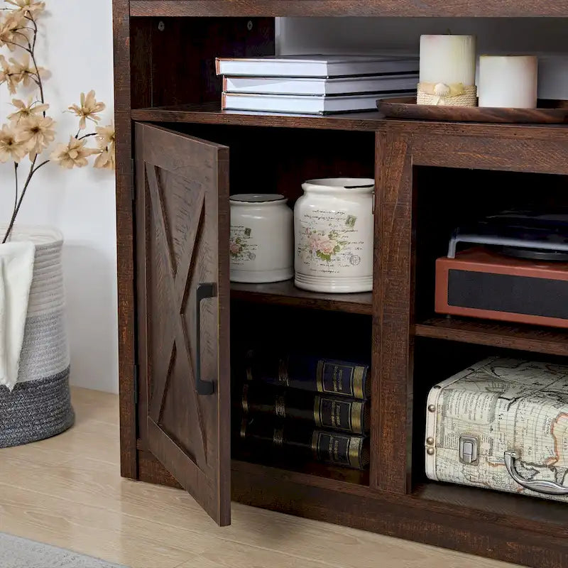 Farmhouse Barn door TV Media Stand Modern Entertainment Console for TV Up to 65   with Open and Closed Storage Space
