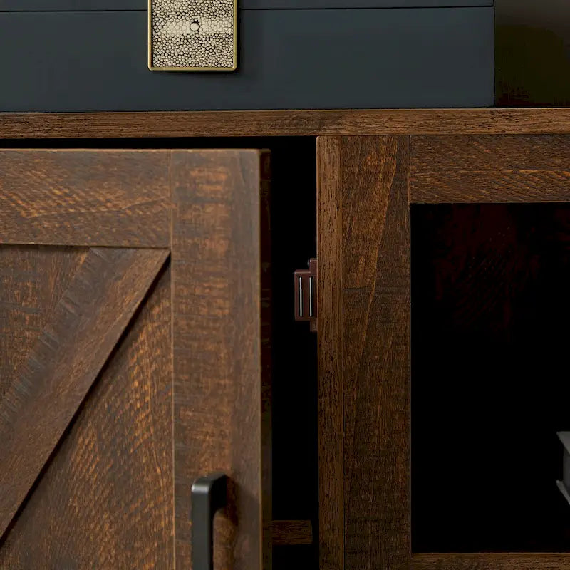 Farmhouse Barn door TV Media Stand Modern Entertainment Console for TV Up to 65   with Open and Closed Storage Space