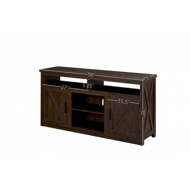 Farmhouse Barn door TV Media Stand Modern Entertainment Console for TV Up to 65   with Open and Closed Storage Space