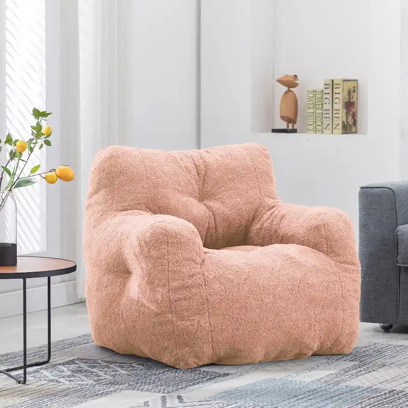 Mieres Faux Fur Fabric Bean Bag Chair, Floor Sofa For Living Room, Bedroom Lazy Sofa