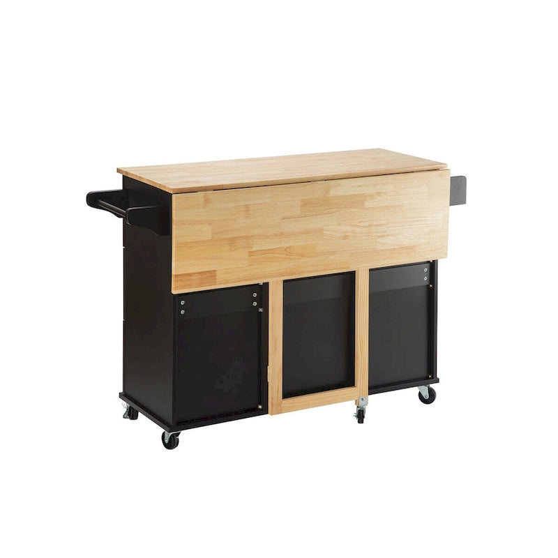 Mobile Kitchen Island & Kitchen Cart,With Extendable Rubber Wood Top and 3 Drawers - 53.93  (L) x 17  (W) x 36.22  (H