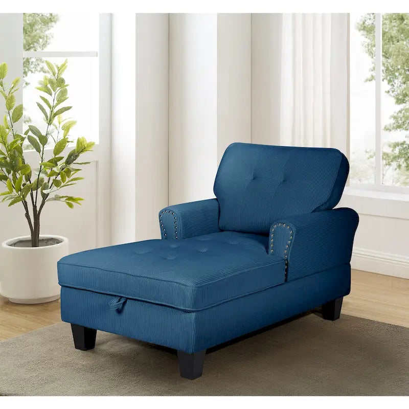 Chaise longue convertible en canapé-lit d'intérieur, fauteuil lounge rembourré pour chambre ou salon avec rivets bleus