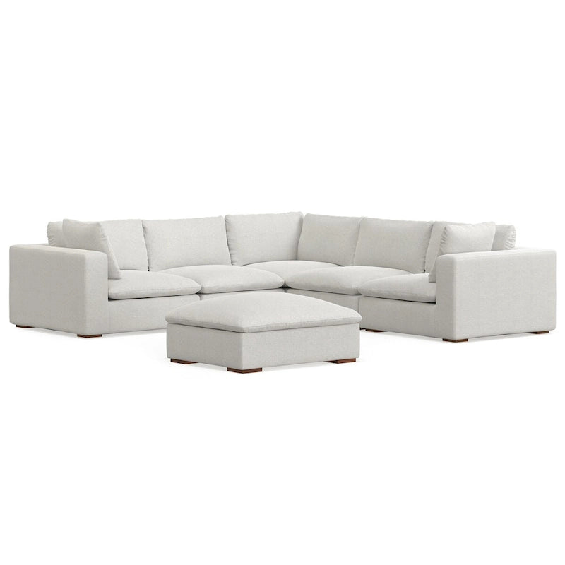 WyndenHall Marlee Corner Sectional Modular Sofa and Ottoman Set in Velvety Chenille Performance Fabric