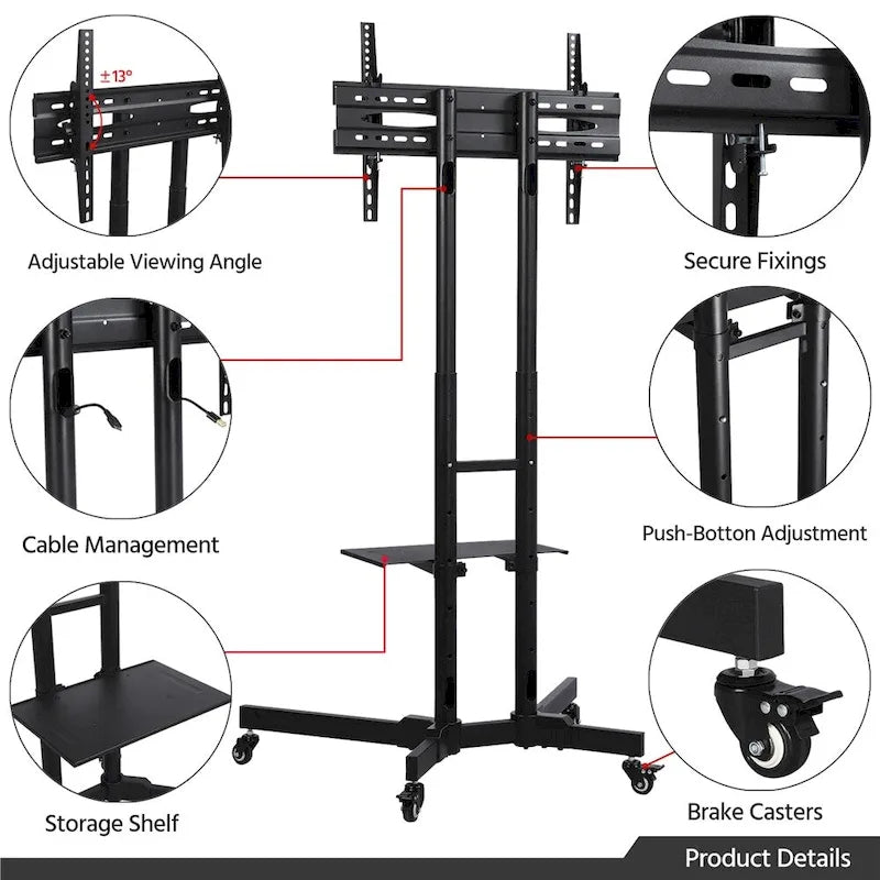 Yaheetech Rolling TV Cart Stand for 32 to 75 Inch LCD Flat Panels