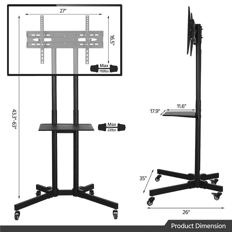 Yaheetech Rolling TV Cart Stand for 32 to 75 Inch LCD Flat Panels