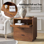 Lorenz Mid-century Nightstand with USB and LED Light Set of 2 by HULALA HOME