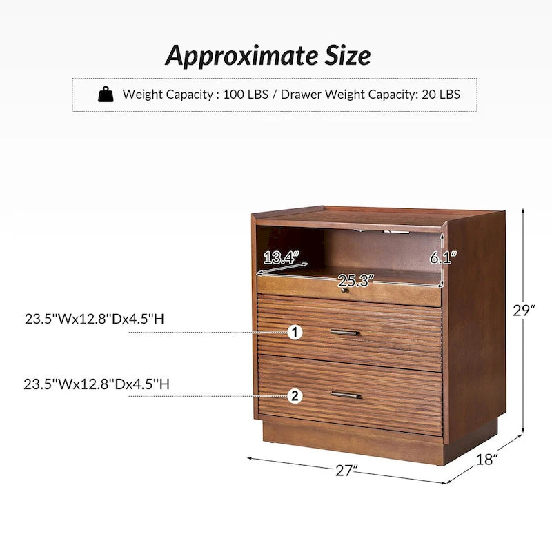 Lorenz Mid-century Nightstand with USB and LED Light Set of 2 by HULALA HOME