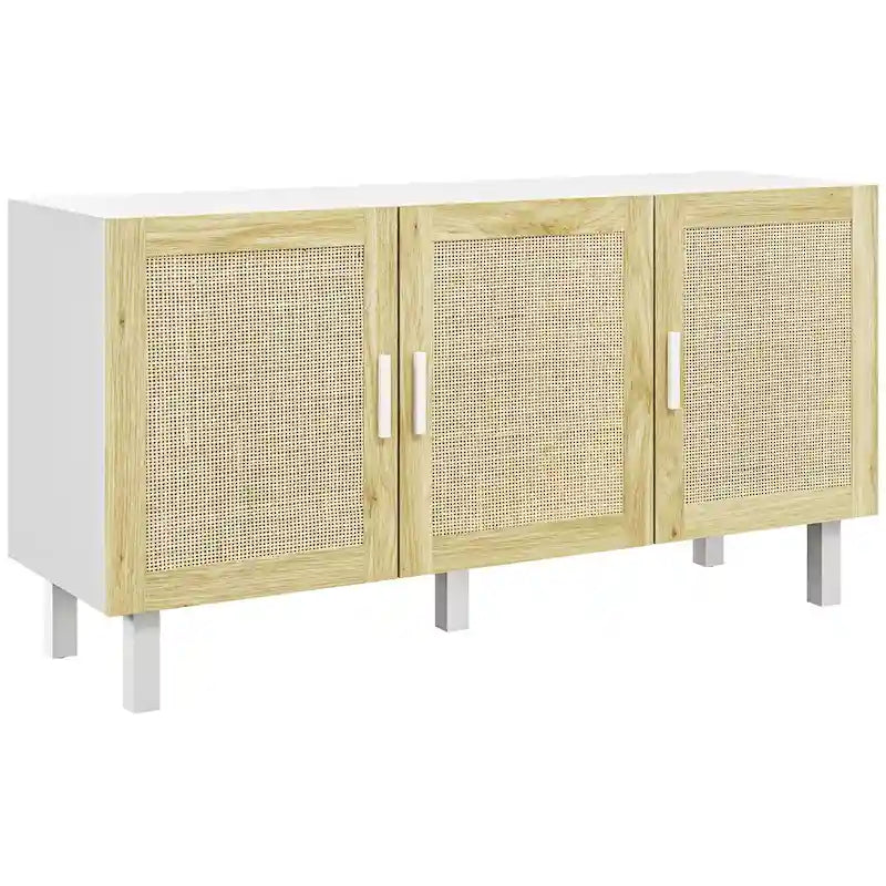 HOMCOM Sideboard Buffet Cabinet, Kitchen Cabinet, Coffee Bar Cabinet with 3 Rattan Doors and Adjustable Shelves
