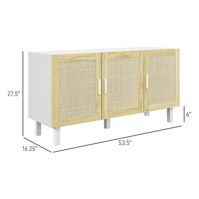 HOMCOM Sideboard Buffet Cabinet, Kitchen Cabinet, Coffee Bar Cabinet with 3 Rattan Doors and Adjustable Shelves